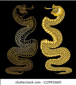 snake cobra tattoo style Cobra vector. Cobra snake with mouth open.gold Snake illustration.