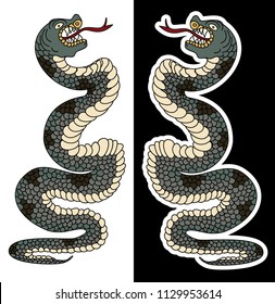 snake cobra tattoo style Cobra vector. Cobra snake with mouth open.gold Snake illustration.