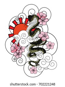 snake cobra tattoo style Cobra vector. king Cobra snake with mouth open.Snake cobra illustration.Traditional Japanese snake tattoo.