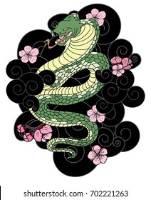 snake cobra tattoo style Cobra vector. king Cobra snake with mouth open.Snake cobra illustration.Traditional Japanese snake tattoo.