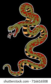 snake cobra tattoo.Hand drawn Chinese snake. sticker snake cobra tattoo style Cobra vector. Traditional Japanese culture for printing on background.Snake with Sunrise for coloring book on background.