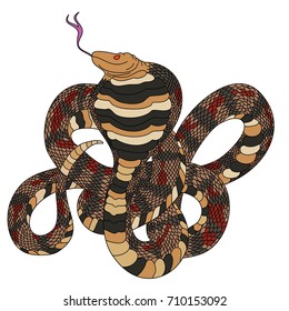 snake cobra tattoo.Traditional Japanese culture for printing on background.Snake with Sunrise for coloring book on background.