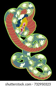 snake cobra vector for tattoo style.Traditional Japanese culture for printing and coloring book on background.