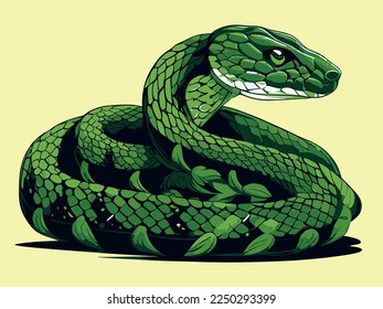 snake coiled in itself green color made in vector