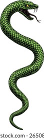 Snake coiled serpent, original illustration in a vintage woodcut engraving etching style.