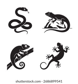 Uma cobra, enrolada em uma curva simples e fluente, com sua língua tremulando.