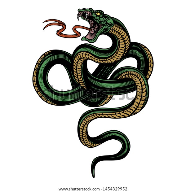 蛇 白い背景に彫刻技術の蛇のカラフルな手描きのベクターイラスト ポスター Tシャツ 表紙 のベクター画像素材 ロイヤリティフリー