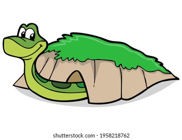 the snake comes out of the nest vector illustration,
isolated on white background.top view