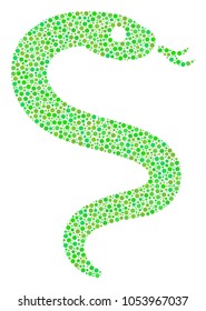 Snake composition of dots in variable sizes and eco green color tinges. Small circles are united into snake vector illustration. Ecology vector illustration.