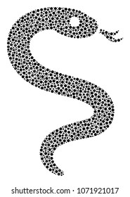 Snake composition of small circles in variable sizes and color tinges. Circle elements are organized into snake vector illustration. Dotted vector design concept.