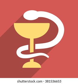 Snake Cup long shadow vector icon. Style is a flat light symbol on a red square background.