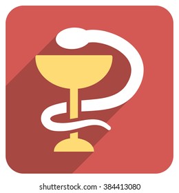 Snake Cup long shadow vector icon. Style is a flat symbol on a red rounded square button.