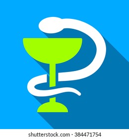 Snake Cup long shadow vector icon. Style is a flat light symbol with rounded angles on a blue square background.