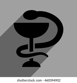 Snake Cup long shadow vector icon. Style is a flat snake cup black iconic symbol on a gray square background with longshadow.