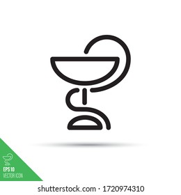 Símbolo de farmacia minimalista de serpiente y taza. Icono de línea de higienias. El simple vector de atención médica y de salud. 