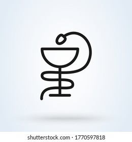 Snake with cup pharmaceutical vector sign isolated on white background
