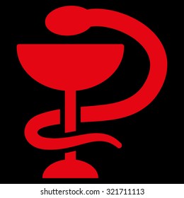 Snake Cup vector icon. Style is flat symbol, red color, rounded angles, black background.
