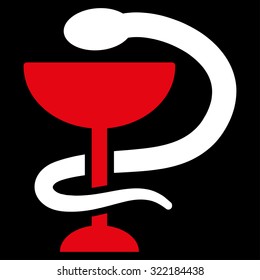 Snake Cup vector icon. Style is bicolor flat symbol, red and white colors, rounded angles, black background.