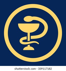 Snake Cup vector icon. Style is flat rounded symbol, yellow color, rounded angles, blue background.