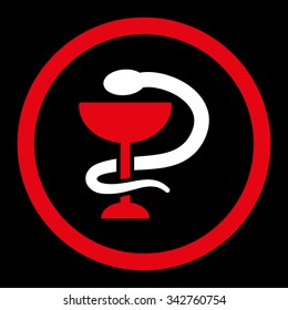 Snake Cup vector icon. Style is bicolor flat rounded symbol, red and white colors, rounded angles, black background.