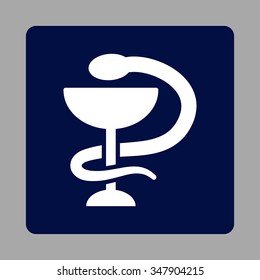 Snake Cup vector icon. Style is flat rounded square button, white and dark blue colors, silver background.