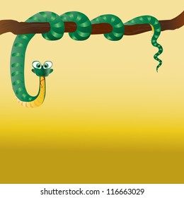 Snake curled on a tree. Vector illustration