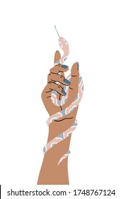 A snake curling on a woman's hand. Concept of a hand holding a snake. Wild West. Illustration isolated on white background.