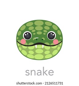 Snake Cute portrait with name text smile head cartoon round shape animal face, isolated vector icon illustrations on white background. Flat simple hand drawn for kids poster, cards, t-shirts, baby