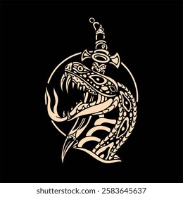 snake dagger tattoo vector design