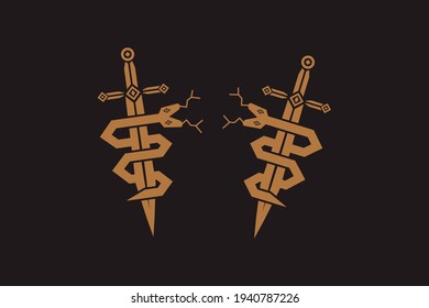 Snake with dagger vector illustration for t-shirt and other uses
