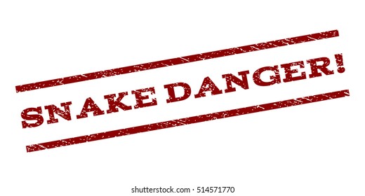 Snake Danger! watermark stamp. Text caption between parallel lines with grunge design style. Rubber seal stamp with scratched texture. Vector dark red color ink imprint on a white background.