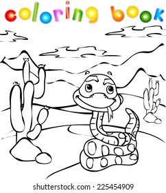 Snake in desert coloring book. Vector illustration for children