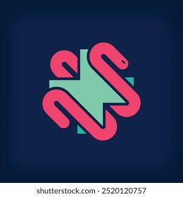 Snake design entwined with health plus, distinctive medical logo. Healthcare, clinical research and laboratory sectors.
