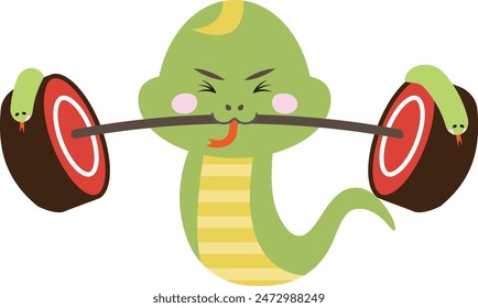 Snake doing weightlifting by lifting a barbell