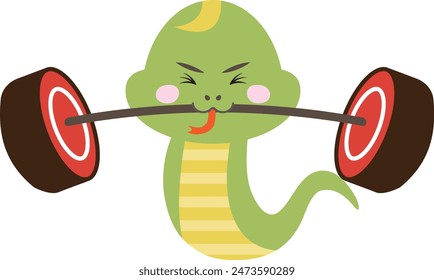 Snake doing weightlifting by lifting a barbell