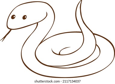 Snake in doodle simple style on white background illustration