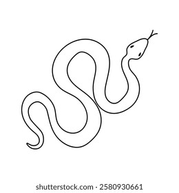Snake in doodle style. Snake hand drawn line art. Universal design, vector illustration isolated on white background