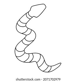 Snake in doodle style, single, linear image of a wriggling serpent, contour icon