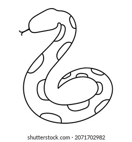 Snake in doodle style, single, linear image of a wriggling serpent, contour icon