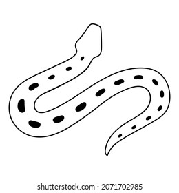 Snake in doodle style, single, linear image of a wriggling serpent, contour icon