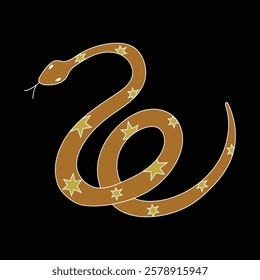 Snake in doodle style. Symbol of the year to Chinese calendar. Symbol of 2025. Vector illustration isolated on black background.