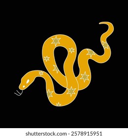 Snake in doodle style. Symbol of the year to Chinese calendar. Symbol of 2025. Vector illustration isolated on black background.