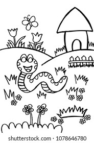 Snake, doodle vector illustration.