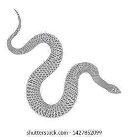 Snake drawing illustration. Black serpent isolated on a white background tattoo design. Venomous reptile, drawn witchcraft, voodoo magic attribute for Halloween.  Vector.