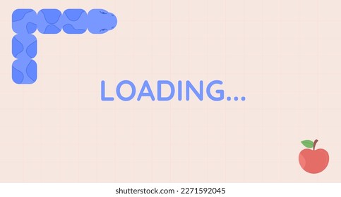 Snake eating apple flat color vector loader illustration. Play game. Loading image. Fully editable 2D simple cartoon scene with colorful background. Download, upload progress. Quicksand font used