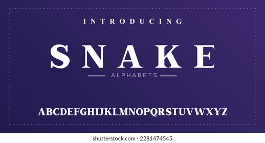 SNAKE Elegance alphabet serif font and number. Classic and minimalist typography fashion. Fonts set regular uppercase, lowercase and numbers.