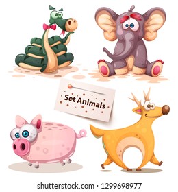 Snake, elephant, pig deer - set elephant Vector eps 10