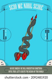La serpiente envuelve dos flechas. Tarjeta retro mística. Símbolo de engaño y peligro.
 Elementos de diseño listos para imprimir, tatuar, camiseta, web u otros conceptos. Gráficos vectoriales