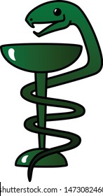 Snake entwining a bowl of poison. Vector illustration. Isolated on a white background
