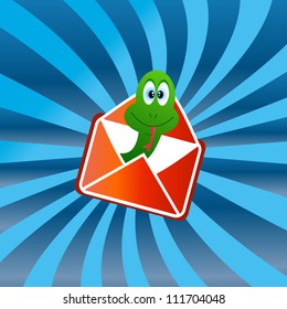Snake in an envelope on an abstract background